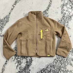The Arrivals Sherpa Fleece Jacket Full Zip Brown Utility Pockets Size XS